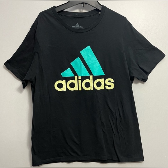 🎉HP🎉 Adidas Sz Large Mens Black Tshirt Aqua logo Graphic Amplifier Tee - Picture 1 of 4